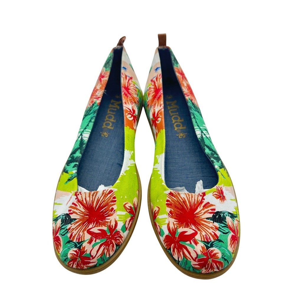 Mudd Ballet Flats Women 8 Green Red Tropical Floral MDCOSMICPRINT NEW - Picture 3 of 11